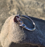 14k white gold Deco garnet and diamond estate ring