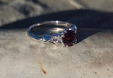 14k white gold Deco garnet and diamond estate ring