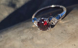 14k white gold Deco garnet and diamond estate ring