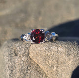 14k white gold Deco garnet and diamond estate ring