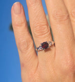 14k white gold Deco garnet and diamond estate ring