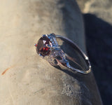 18k white gold Deco garnet and diamond estate ring
