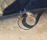 18k white gold Deco garnet and diamond estate ring