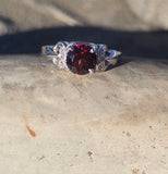 18k white gold Deco garnet and diamond estate ring
