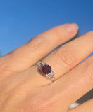 18k white gold Deco garnet and diamond estate ring