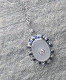 Platinum Art Deco c.1920's filigree crystal, sapphire and diamond antique pendant necklace