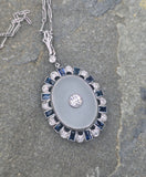 Platinum Art Deco c.1920's filigree crystal, sapphire and diamond antique pendant necklace