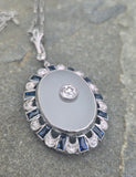 Platinum Art Deco c.1920's filigree crystal, sapphire and diamond antique pendant necklace