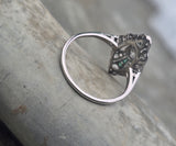 platinum Art Deco c.1920's emerald & diamond estate filigree glove shield ring
