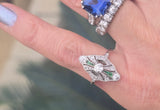 platinum Art Deco c.1920's emerald & diamond estate filigree glove shield ring