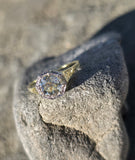 14k gold two tone European cut diamond solitaire filigree antique estate ring