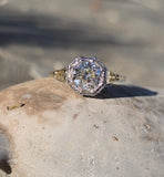 14k gold two tone European cut diamond solitaire filigree antique estate ring