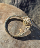 14k gold two tone European cut diamond solitaire filigree antique estate ring