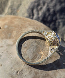 14k gold two tone European cut diamond solitaire filigree antique estate ring