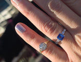 18k white gold asscher cut blue sapphire & diamond estate ring HOLD