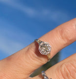 14k gold two tone European cut diamond solitaire filigree antique estate ring