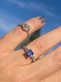 18k white gold asscher cut blue sapphire & diamond estate ring HOLD