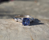 18k white gold asscher cut blue sapphire & diamond estate ring HOLD