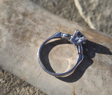 18k white gold asscher cut blue sapphire & diamond estate ring HOLD