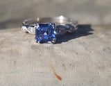 18k white gold asscher cut blue sapphire & diamond estate ring HOLD