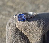 18k white gold asscher cut blue sapphire & diamond estate ring HOLD