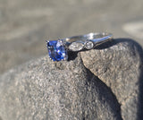 18k white gold asscher cut blue sapphire & diamond estate ring HOLD