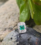 Platinum emerald and diamond estate Art Deco c.1920's ring