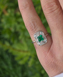 Platinum emerald and diamond estate Art Deco c.1920's ring