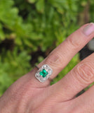 Platinum emerald and diamond estate Art Deco c.1920's ring