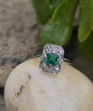 Platinum emerald and diamond estate Art Deco c.1920's ring