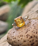 10k gold two tone Deco emerald cut Citrine and diamond estate ring