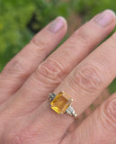 10k gold two tone Deco emerald cut Citrine and diamond estate ring