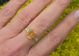 10k gold two tone Deco emerald cut Citrine and diamond estate ring