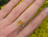 10k gold two tone Deco emerald cut Citrine and diamond estate ring