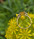 10k gold two tone Deco emerald cut Citrine and diamond estate ring