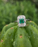 Platinum emerald and diamond estate Art Deco c.1920's ring