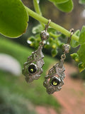 9ct gold green tourmailne & diamond DECO estate lever back earrings