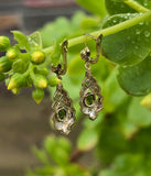 9ct gold green tourmailne & diamond DECO estate lever back earrings