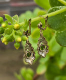 9ct gold green tourmailne & diamond DECO estate lever back earrings