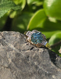 14k gold two-tone natural blue zircon and diamond Retro estate ring
