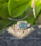 14k gold two-tone natural blue zircon and diamond Retro estate ring