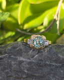 14k gold two-tone natural blue zircon and diamond Retro estate ring