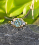 14k gold two-tone natural blue zircon and diamond Retro estate ring