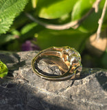 14k gold two-tone natural blue zircon and diamond Retro estate ring