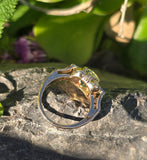 14k gold two-tone natural blue zircon and diamond Retro estate ring