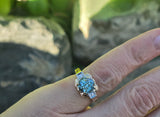 14k gold two-tone natural blue zircon and diamond Retro estate ring
