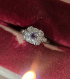 Platinum color changing natural Brazilian alexandrite and diamond estate Art Deco ring