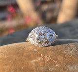 14k gold & platinum two tone European cut diamond Deco c.1920's antique estate ring - apx 1.97ct tw