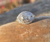 14k gold & platinum two tone European cut diamond Deco c.1920's antique estate ring - apx 1.97ct tw