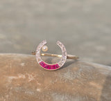 18ct -14ct gold two tone Edwardian ruby, pearl & diamond antique cresent moon ring
